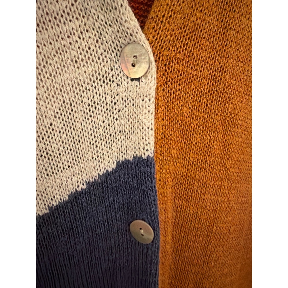 Chico's Geometric Color Block Cardigan Duster Sweater Fall Southwestern 2 Large - Picture 9 of 9